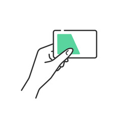 交通系ICカードを手に持つシンプルなベクターアイコン(線画)