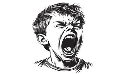 Shouting child expression - detailed linear icons set vector.