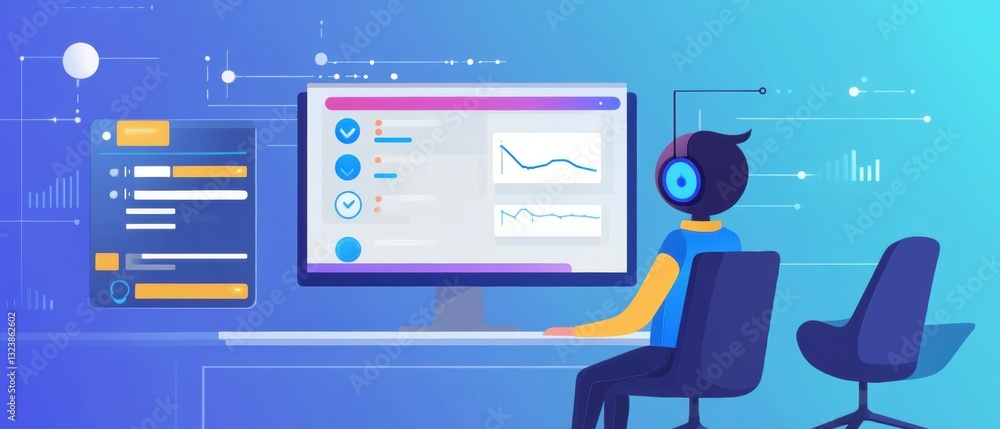 Poster modern data analysis dashboard virtual office interaction in a digital workspace