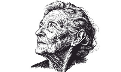 Elderly portrait icons set in detailed linear vector style.