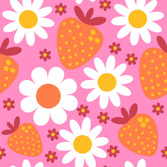 Daisy and Strawberry Pattern, summer pattern design
