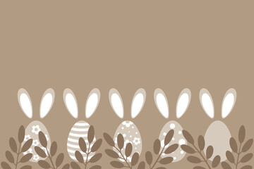 Easter Bunny Eggs Background, place for a text, Easter backdrop.