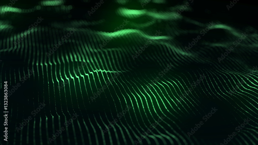 Aufkleber dynamic green wave of particles and lines. abstract futuristic background. big data visualization. 3
