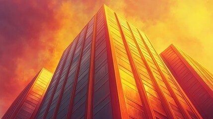 Golden Hour Skyscrapers Urban Sunset Architecture