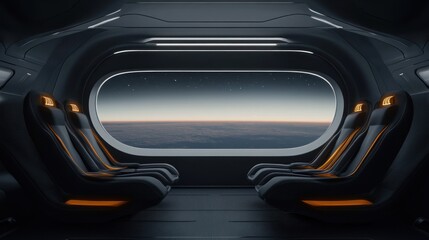 Futuristic Spaceship Cabin with Earth View