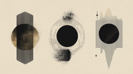 Three abstract cosmic art prints with celestial elements.