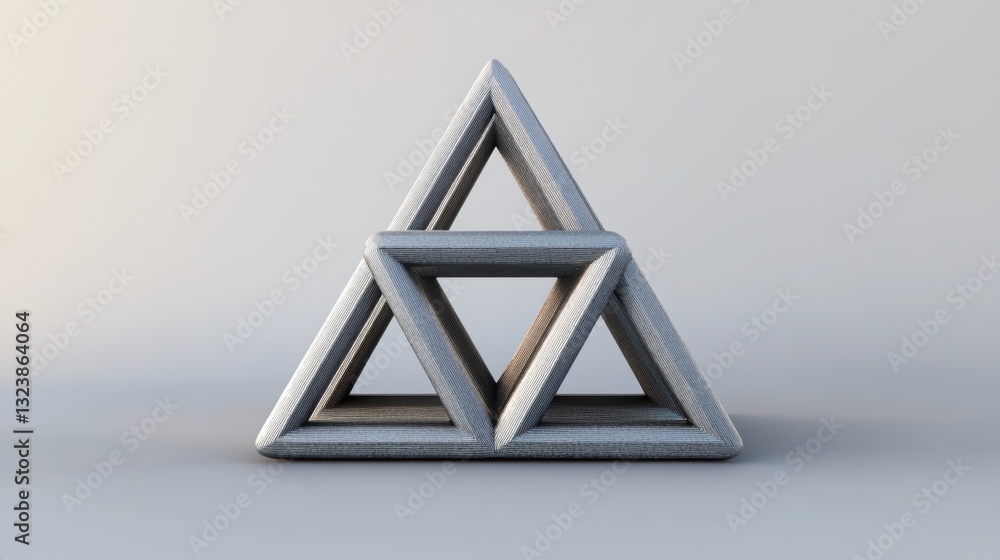 Poster geometric abstraction: a modern minimalist sculpture composed of interconnected triangular forms, cr