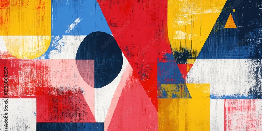 Poster geometric harmony: an abstract composition of bold geometric shapes and vibrant colors creating a dy