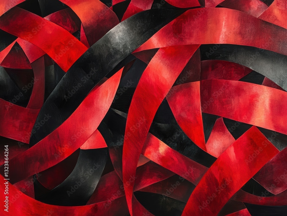 Poster dynamic ribbons: a mesmerizing abstract composition of intertwined red and black ribbons creates a v