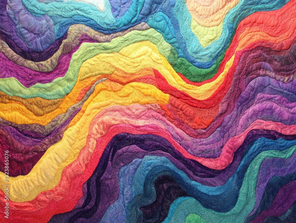 Poster colorful textured waves: a vibrant abstract pattern of undulating waves, blending a spectrum of rich