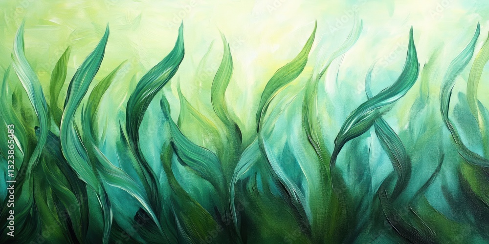 Poster abstract greenery: a captivating abstract painting featuring a vibrant array of green foliage, evoki