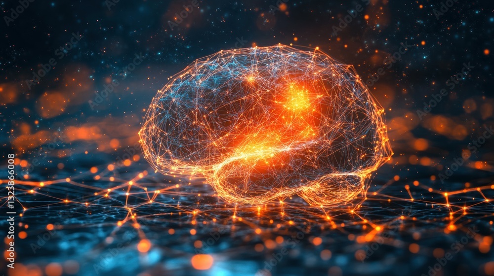 Poster neural network visualization digital space 3d render abstract concept futuristic view brain connecti