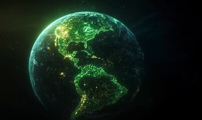 Glowing Earth From Space Showing City Lights in North and South America