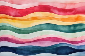 Vibrant Rainbow Waves: A captivating watercolor artwork features a series of undulating, vibrant bands of color, reminiscent of a rainbow, creating a sense of movement and visual harmony.