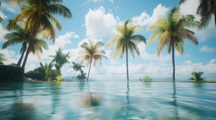 Fototapeta premium Restlessness: The Vibrant Pulse of Shimmering Lagoons and Crashing Waves in a Tropical Paradise