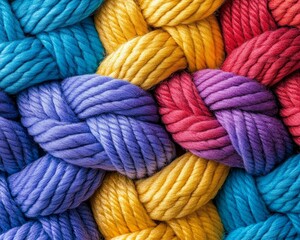 A close-up photograph showcasing vibrant colors and intricate textures in a braided wool yarn pattern.