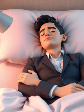 3D Social Expert Sociologist. A male sociologist is sleeping relaxedly. Male Professional