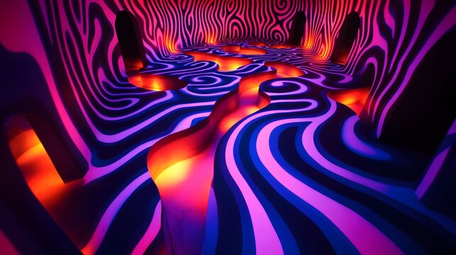 Derealization: A Labyrinthine Landscape of Shifting Pathways Illuminated by a Kaleidoscope of Colors Emphasizing Perpetual Transformation