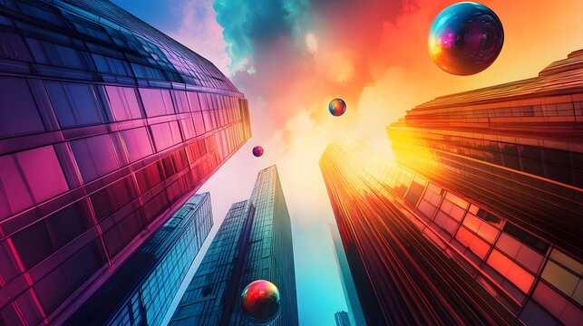 Derealization: An Unearthly Cityscape Filled with Twisting Skyscrapers and Floating Orbs of Light Creating a Hypnotic Visual Experience