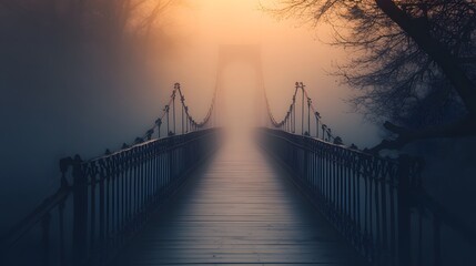 Obraz premium A Mesmerizing Bridge in the Mist: Exploring Detachment Through Light and Shadows
