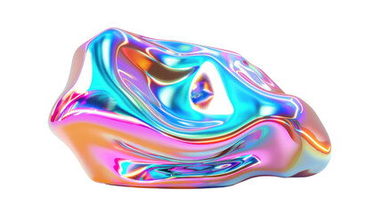 Iridescent colorful abstract blob showing rainbow colors on transparent background