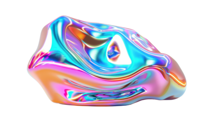 Iridescent colorful abstract blob showing rainbow colors on transparent background