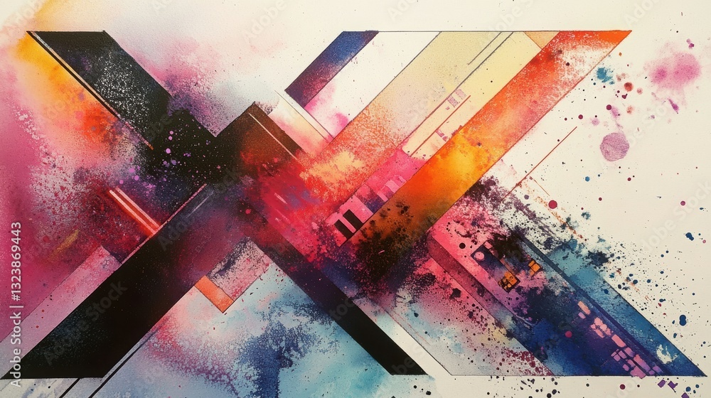 Poster abstract x composition: a dynamic and colorful abstract artwork featuring intersecting lines forming