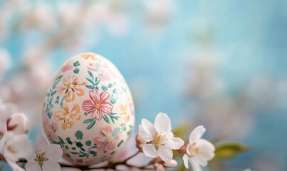 Fototapeta premium Floral Easter Egg Resting Among Cherry Blossoms for Springtime Celebration