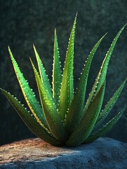 Fototapeta premium Aloe vera plant displaying vibrant green hues and spiky leaf edges