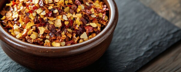 A close up shot of chili flakes in a bowl