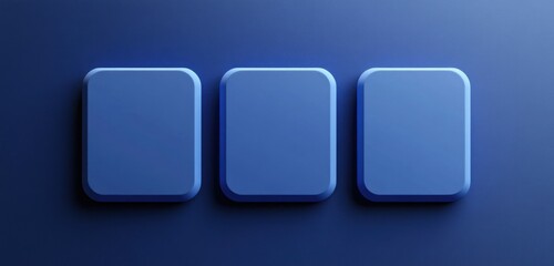 Three blue square buttons on a dark blue background.