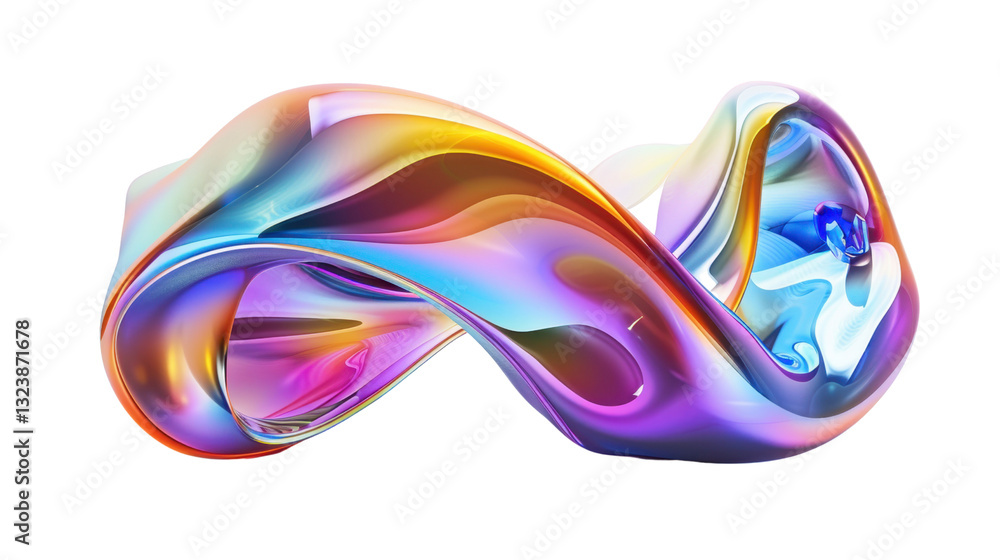 Poster holographic colorful abstract twisted shape on transparent background