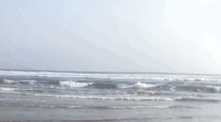 vector image of beach scenery with white waves