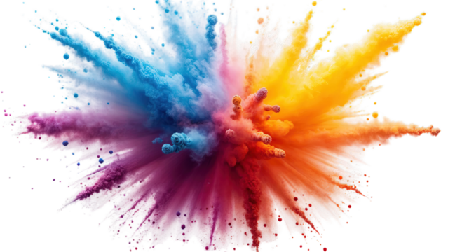 Indian cultural festival, spectacular rainbow holi powder explosion Isolated on white background