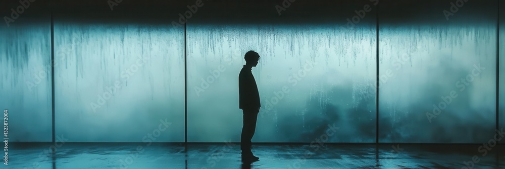 Aufkleber melancholic reflections of a lonely figure against a blurred window in a serene atmosphere with soft