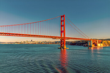 A view at sunset towards the southern side of  the Golden Gate bridge in San Francisco in early springtime