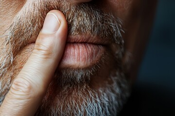 Naklejka premium A close-up of a man's face with a finger on his lips, signaling silence