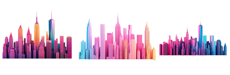 Obraz premium Colorful city skyline illustration with skyscrapers in vibrant hues