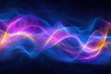 Obraz premium abstract digital art featuring fluid wave patterns in vibrant ultraviolet and electric blue, creating a dynamic sense of motion across a dark gradient background with subtle light reflections