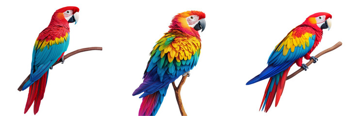 Fototapeta premium Colorful parrots perched on branches, showcasing vibrant feathers and lively expressions