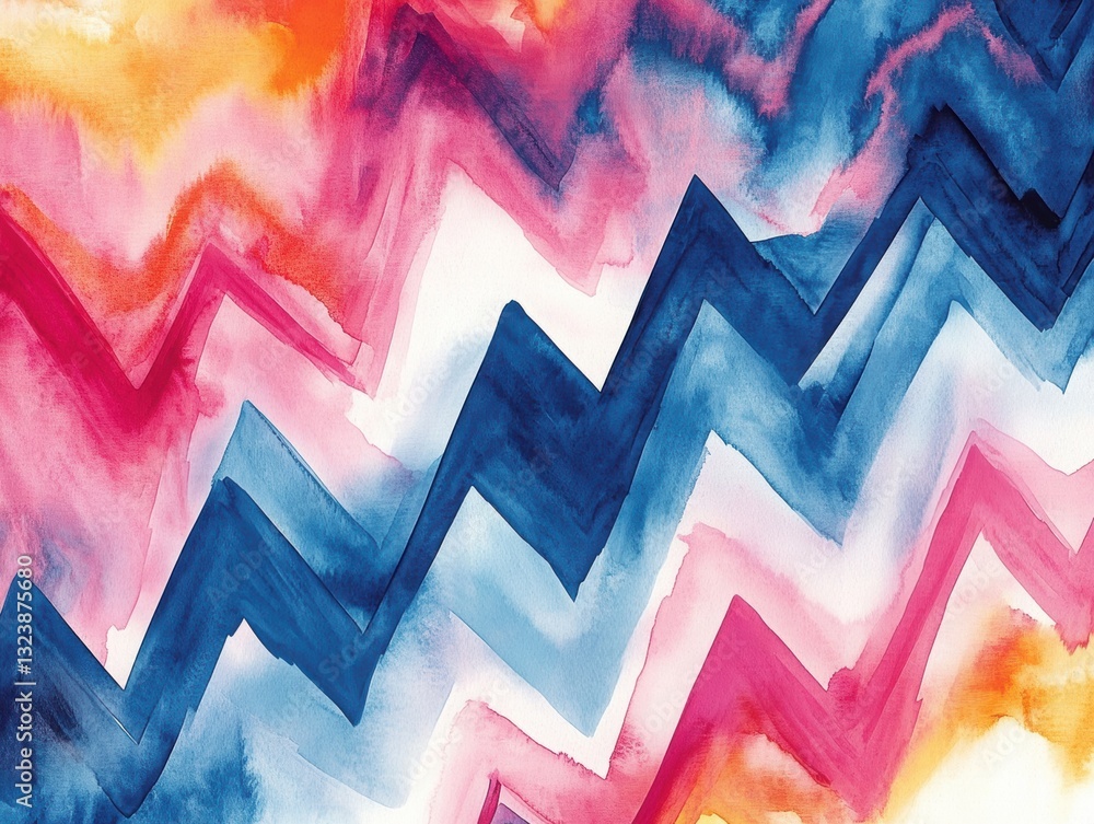 Poster abstract watercolor zigzag pattern: a vibrant and dynamic abstract pattern composed of watercolor zi