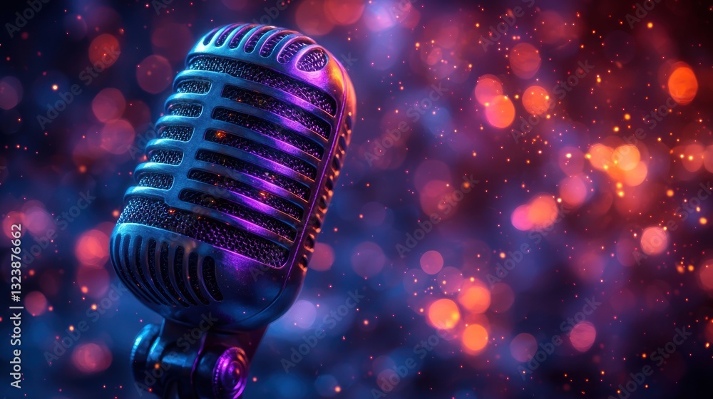 Poster an artistic microphone is highlighted against a sparkling backdrop