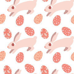 Seamless Pattern of Easter Bunnies and Decorative Eggs for Festive Design