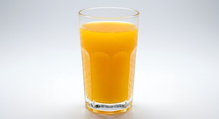 Refreshing Glass of Orange Juice with Condensation on White Background