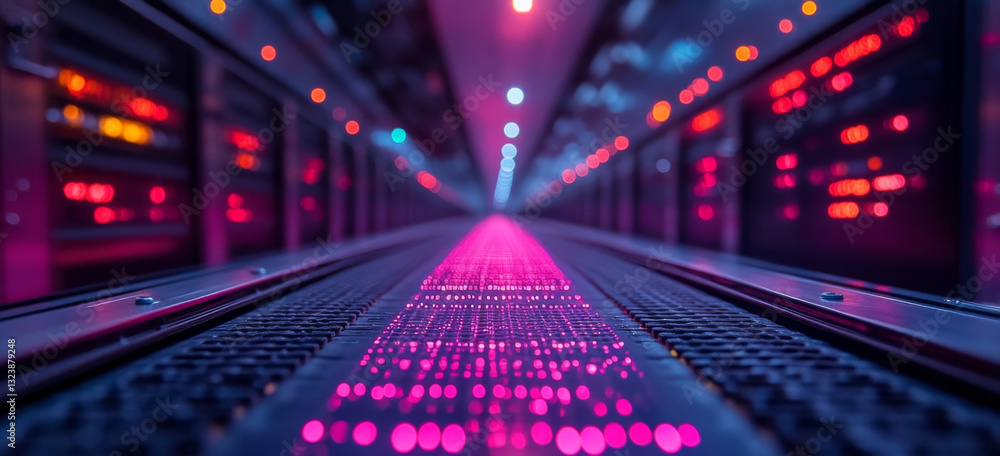 Aufkleber Dazzling lights illuminate a quantum computing facility, showcasing the intricate interplay of qubits in superposition.