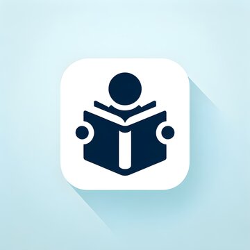 Minimalist Book Reader Icon Design, Flat Style and Clean Shape in Dark Blue and White for International Children's Book Day Graphic