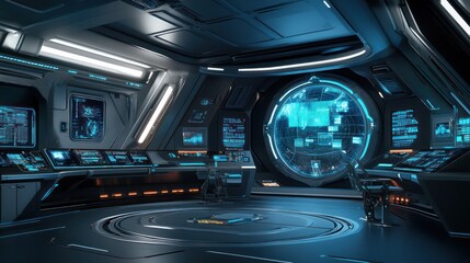 Futuristic spaceship control room