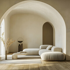 Minimalist, light-filled living area