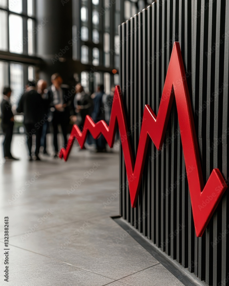 Poster red graph display representing financial trends and data growth in modern business environment