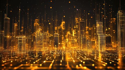 Obraz premium Golden Digital Cityscape